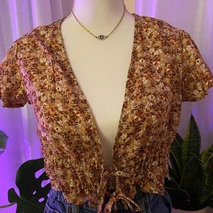 Boho tie front with floral patterns